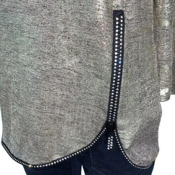 🪩NWT TIME TO SHINE JMC GOLD SPACE WOMEN’S XL RHINESTONE ACCENT PARTY GLAM SHIRT! - Picture 2 of 4